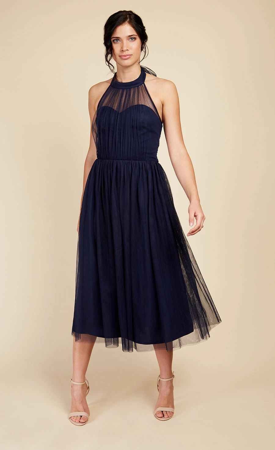 Little Mistress Navy Tulle Halter Midi Dress 1 Little Mistress Navy Tulle Halter Midi Dress