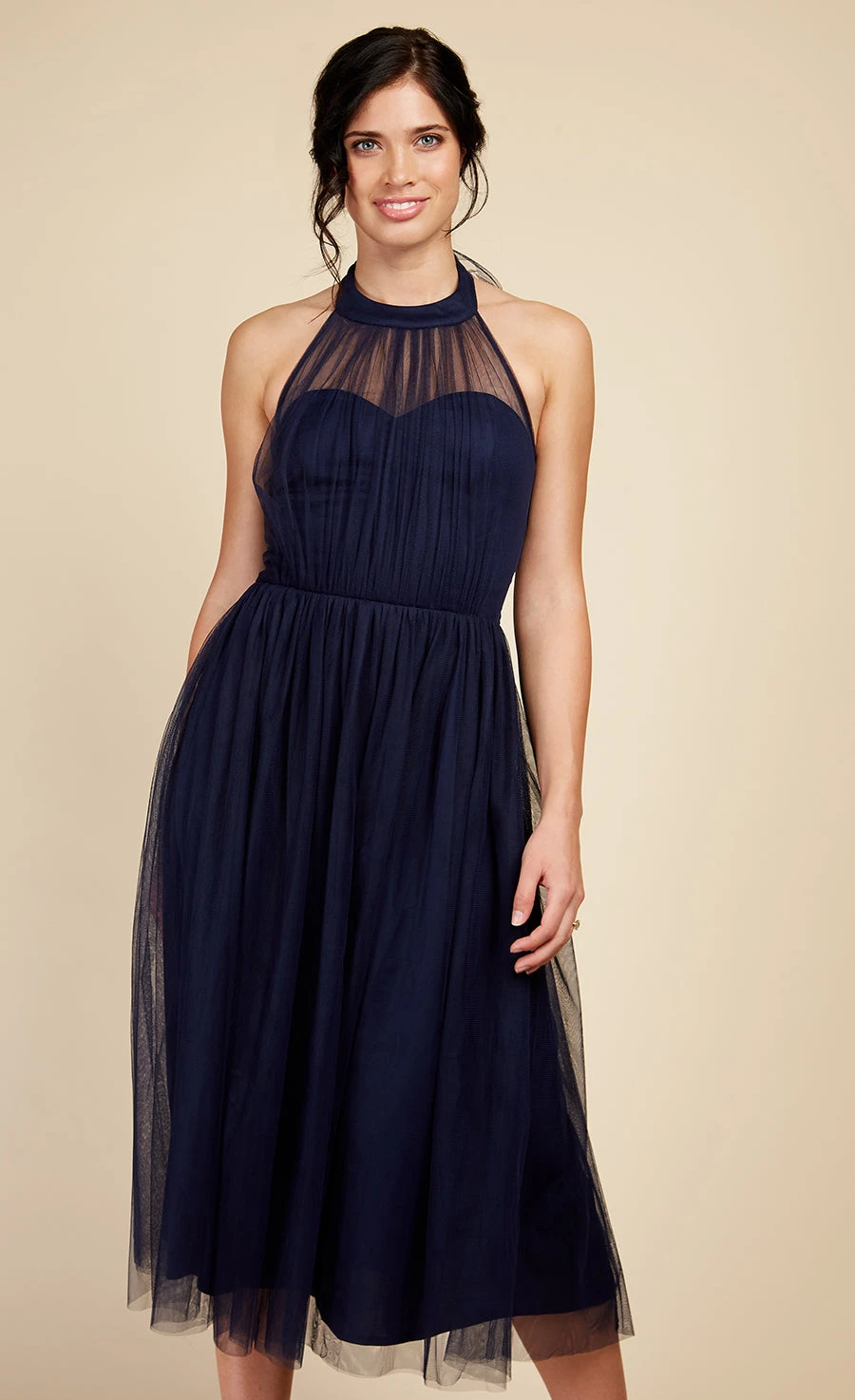 Little Mistress Navy Tulle Halter Midi Dress 4 Little Mistress Navy Tulle Halter Midi Dress - Image 4