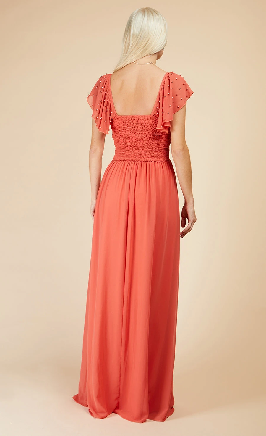 Little Mistress Coral Rose Embellished Sleeve Maxi Dress 5 Little Mistress Coral Rose Embellished Sleeve Maxi Dress - Image 5