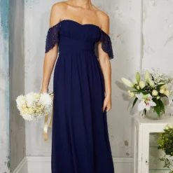 Little Mistress Navy Embellished Sleeve Maxi Dress -Starlit Dress Sales U33593D2A