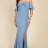 Little Mistress Steel Blue Twist Detail Bardot Maxi Dress