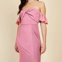 Little Mistress Rose Quartz Twist Detail Bardot Maxi Dress -Starlit Dress Sales U33595D2A 2