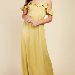Little Mistress Yellow Frill Cold-Shoulder Maxi Dress 7 Little Mistress Yellow Frill Cold-Shoulder Maxi Dress -Starlit Dress Sales U33596D1A 1