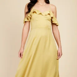 Little Mistress Yellow Frill Cold-Shoulder Maxi Dress 8 Little Mistress Yellow Frill Cold-Shoulder Maxi Dress -Starlit Dress Sales U33596D1A 2