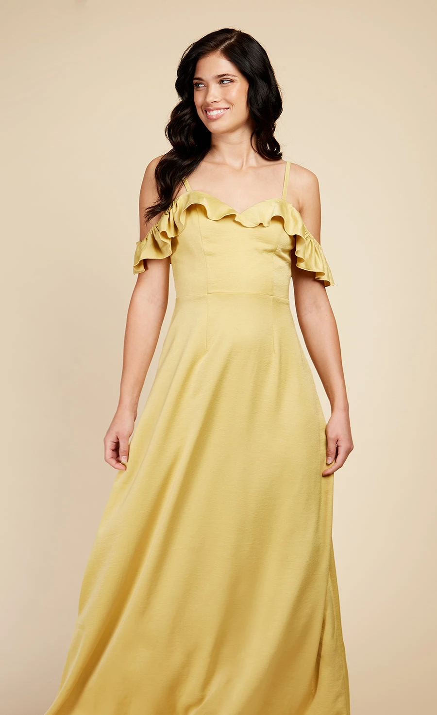 Little Mistress Yellow Frill Cold-Shoulder Maxi Dress 4 Little Mistress Yellow Frill Cold-Shoulder Maxi Dress - Image 4