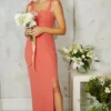 Little Mistress Coral Rose Tie Strap Maxi Dress