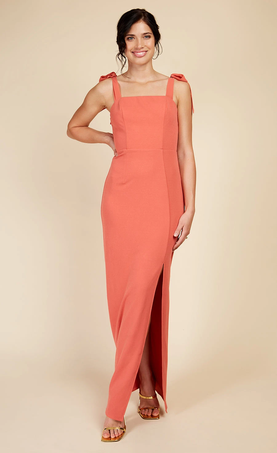 Little Mistress Coral Rose Tie Strap Maxi Dress 3 Little Mistress Coral Rose Tie Strap Maxi Dress - Image 3