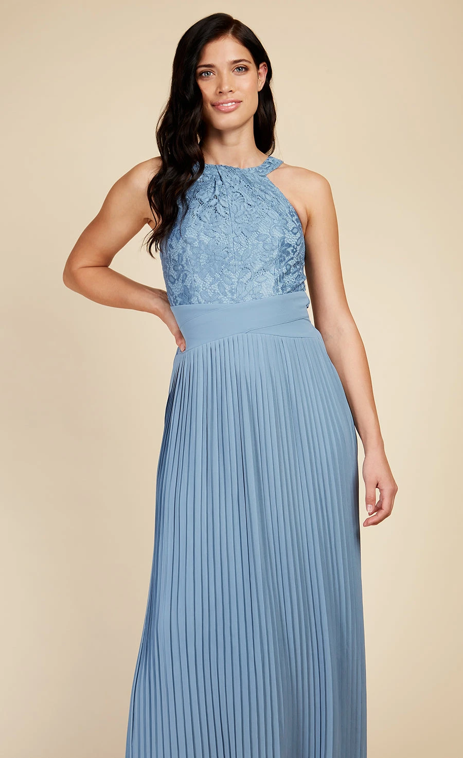Little Mistress Steel Blue Lace And Pleated Hem Maxi Dress 3 Little Mistress Steel Blue Lace And Pleated Hem Maxi Dress - Image 3