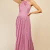 Little Mistress Rose Quartz Lace And Pleated Hem Maxi Dress