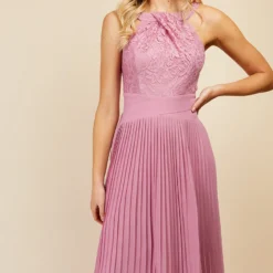 Little Mistress Rose Quartz Lace And Pleated Hem Maxi Dress -Starlit Dress Sales U33598D2A 2