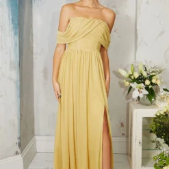 Little Mistress Yellow Draped Sleeve Maxi Dress