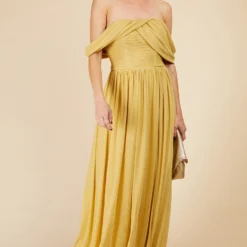 Little Mistress Yellow Draped Sleeve Maxi Dress -Starlit Dress Sales U33603D1A 1 1