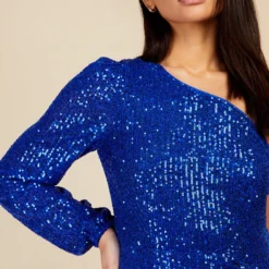 Little Mistress Blue Sequin One-Shoulder Mini Dress -Starlit Dress Sales U34282B1A 3