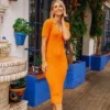Little Mistress Apricot Ribbed Knit Midi Dress By Vogue Williams