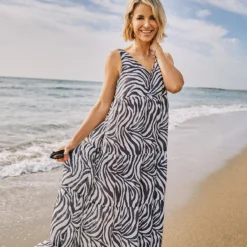 Little Mistress Zebra Print Tiered Maxi Smock Dress By Vogue Williams