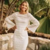 Little Mistress Cream Crochet Knit Midaxi Dress By Vogue Williams