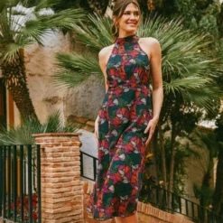 Little Mistress Printed Tie Detail Midaxi Dress